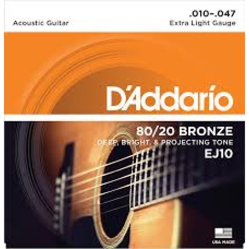 D'Addario EJ10 Bronze Acoustic Guitar Strings, Extra Light, 10-47