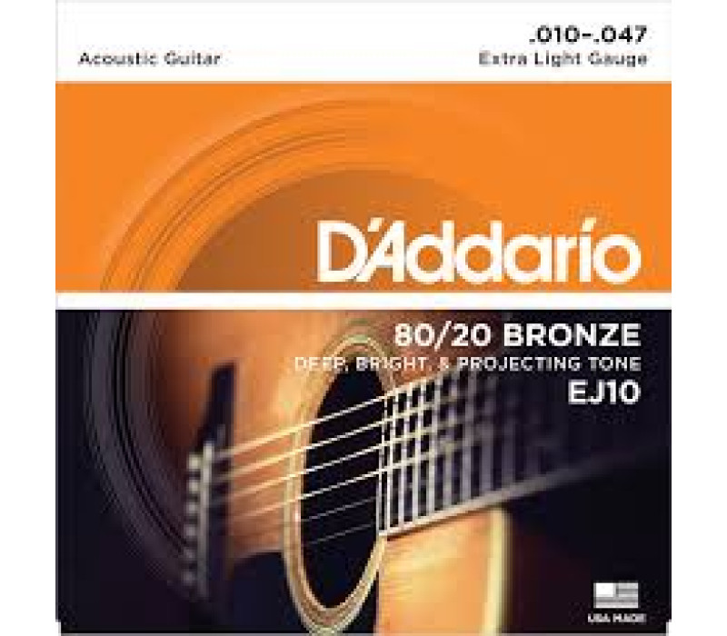 D'Addario EJ10 Bronze Acoustic Guitar Strings, Extra Light, 10-47