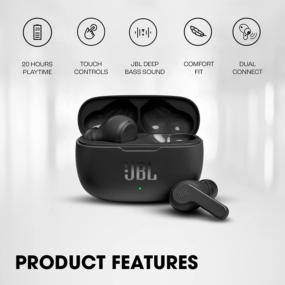 JBL Wave 200 TWS, Bluetooth Truly Wireless in Ear Earbuds with Mic - BLACK