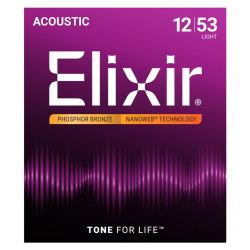 16102 Elixir Phosphor Bronze Nanoweb Medium 13-56 Acoustic Guitar Strings 6-Pack
