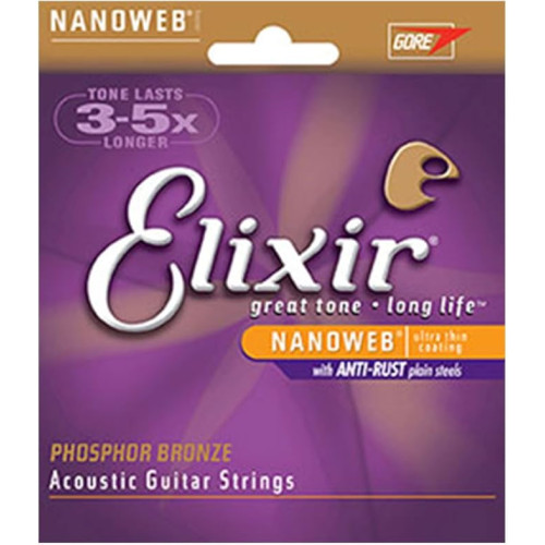 Elixir 16152 Nanoweb Coated Phosphor Bronze 12 String Acoustic Guitar Strings Light 10-47