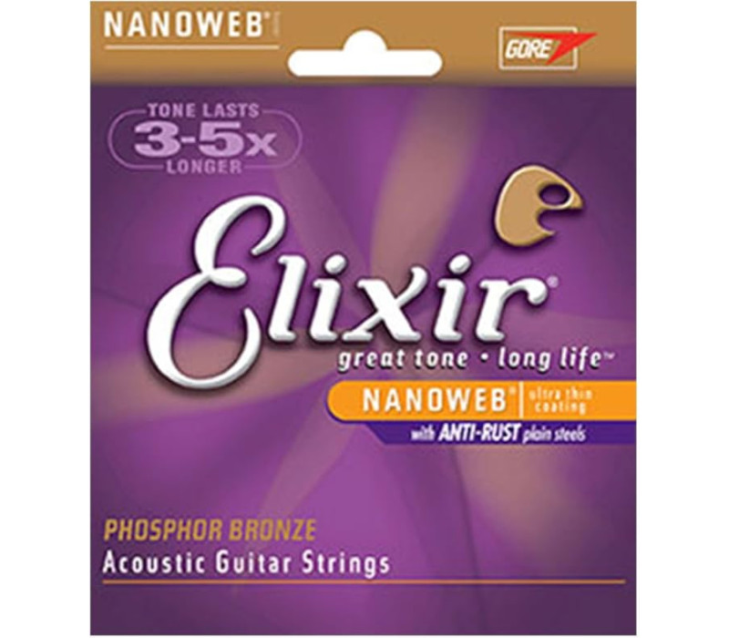 Elixir 16152 Nanoweb Coated Phosphor Bronze 12 String Acoustic Guitar Strings Light 10-47